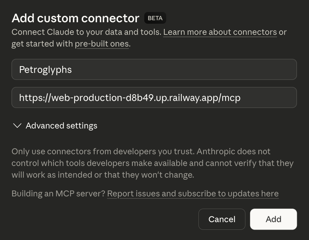 Claude Desktop add connector screenshot